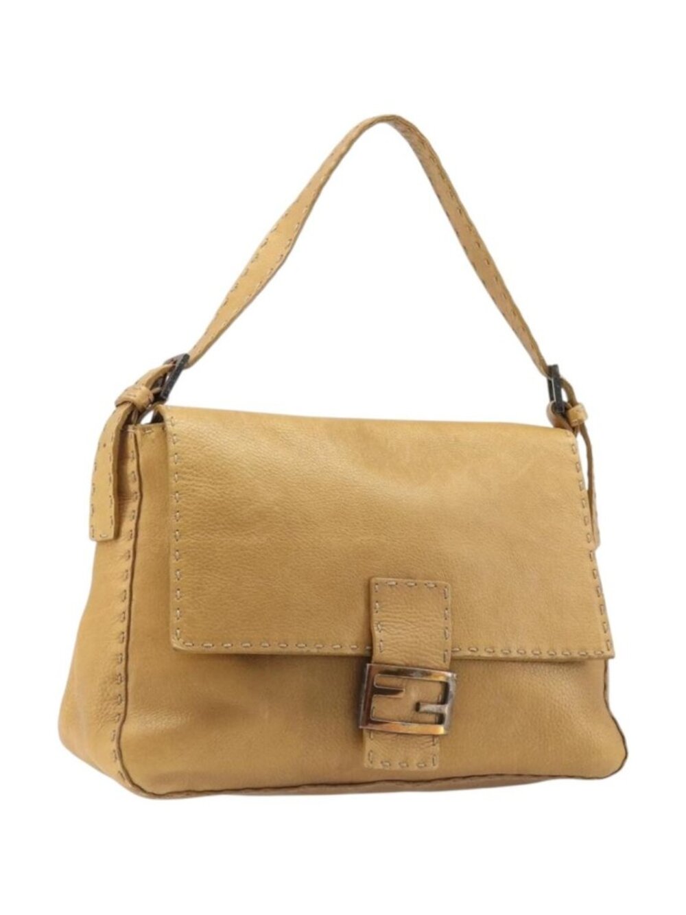 FENDI Selleria Mamma Baguette Shoulder Bag Leather Brown Gold